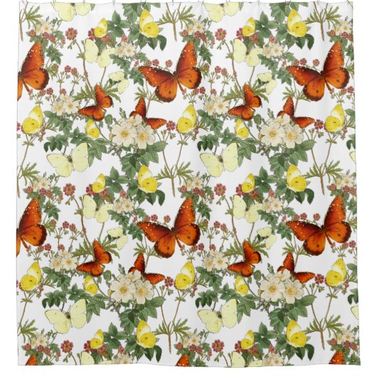 リンゴの花と蝶の伝統画像 シャワーカーテン (正面)