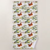 リンゴの花と蝶の伝統画像 ビーチタオル (正面)