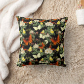 リンゴの花と蝶の黒い背景 クッション (ブランケット)