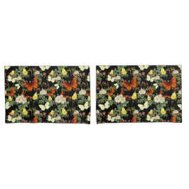 リンゴの花と蝶の黒い背景 枕カバー