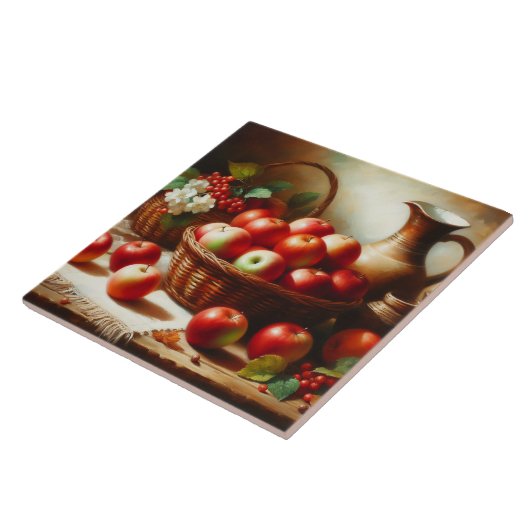 リンゴの花と陶器の絵画静物 タイル (側面)