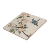 リンゴの花の枝の近くに小さな鳥が二羽 タイル (側面)
