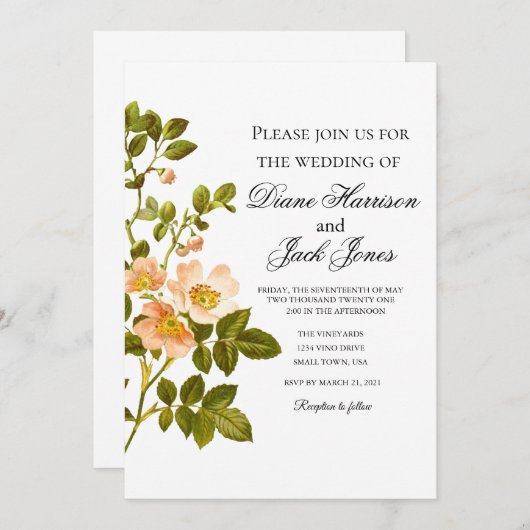 リンゴの花の水色の結婚茎 招待状 (正面/裏面)