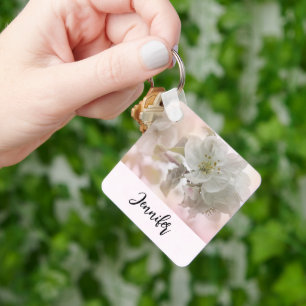 リンゴの花の白い写真 キーホルダー