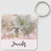 リンゴの花の白い写真 キーホルダー (裏面)