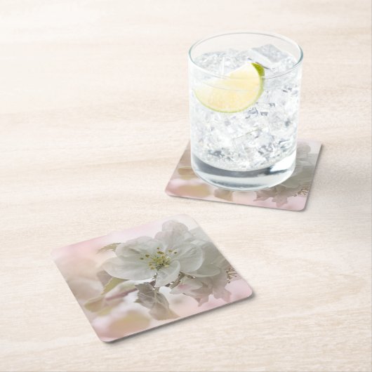 リンゴの花の白い写真 スクエアペーパーコースター (インサイチュ)