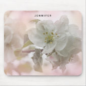 リンゴの花の白い写真 マウスパッド (正面)