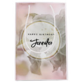 リンゴの花の白い写真 ミディアムペーパーバッグ (正面)