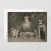 リンゴの黒猫カボチャのためのセピアボビング ポストカード (正面/裏面)