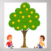 リンゴよくはしゃぐの木の下に座っている子ども ポスター (正面)