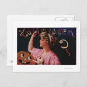 リンゴを剥ぐ女性によるジャック・オ・ランタン ポストカード (正面/裏面)