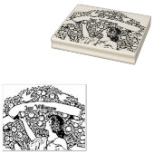 リンゴを摘む女性 ラバースタンプ (押印)