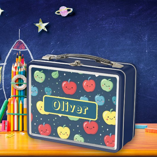 リンゴカラフルの実パーソナライズされた名 メタルランチボックス