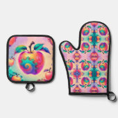 リンゴカラフル 鍋つかみ&鍋敷きセット (正面)