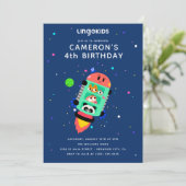 リンゴキッズロケット船誕生日 招待状 (スタンド正面)