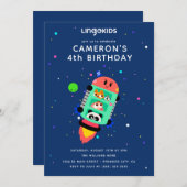 リンゴキッズロケット船誕生日 招待状 (正面/裏面)