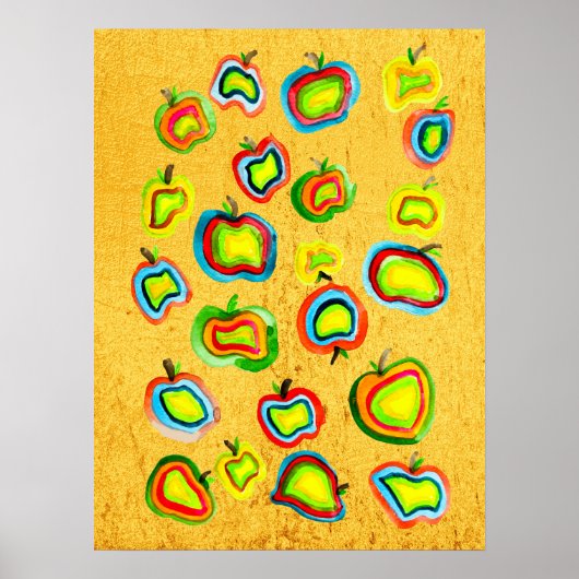 リンゴファンキー水色フルーツデザイン ポスター (正面)