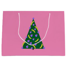 リンゴポップ・アートの&バナナピンクのアートクリスマスツリー ラージペーパーバッグ