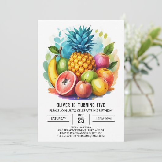 リンゴモダンジューシー果実誕生日 招待状 (スタンド正面)