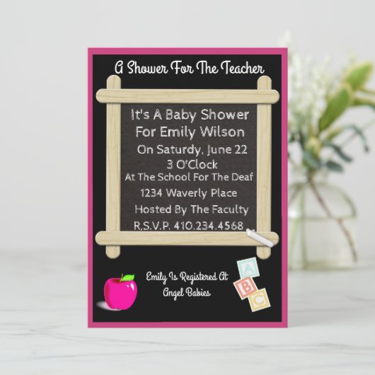 リンゴ付き先生のベビーシャワー招待状 招待状 (スタンド正面)