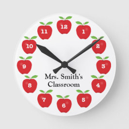 リンゴ付き教室の時計 ラウンド壁時計