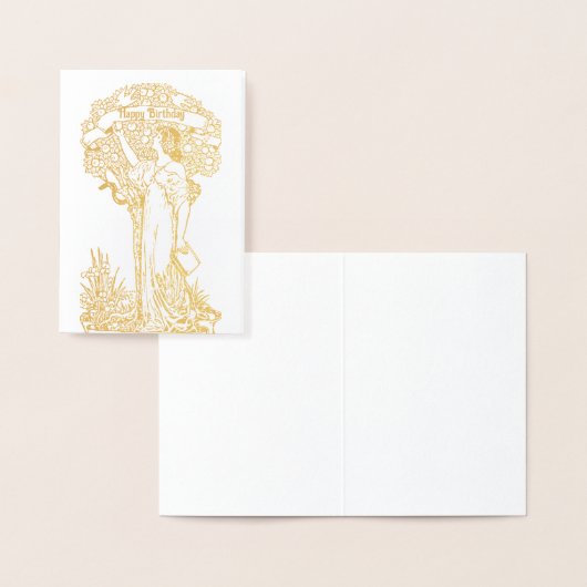 リンゴ摘み女性ハッピーバースデー 箔カード (ディスプレー)