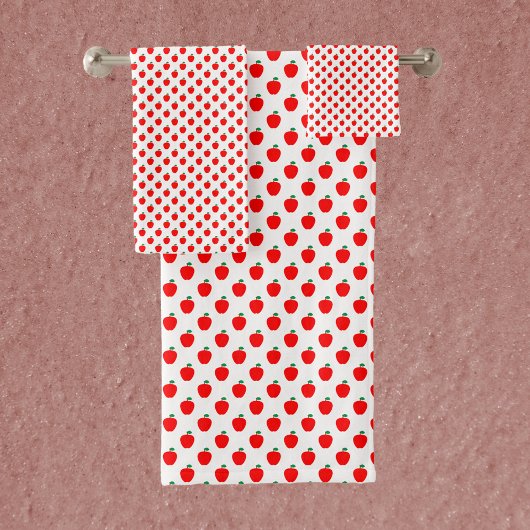 リンゴ果実赤パターン バスタオルセット