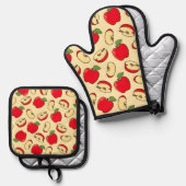 リンゴ模様 鍋つかみ&鍋敷きセット (正面/裏面)