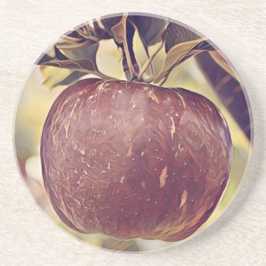 リンゴ絵画の木の入ったバスケット コースター (正面)