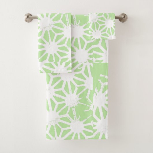 リンゴ緑の幾何学的パターン バスタオルセット (インサイチュ)