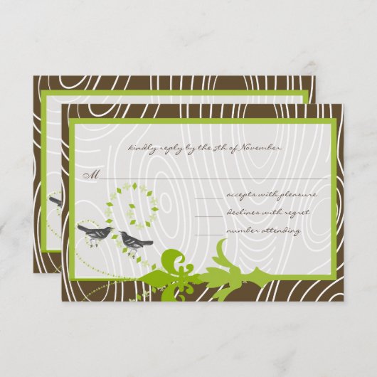 リンゴ緑茶木粒鳥の応答カード 出欠カード (正面/裏面)