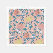 リンゴ花柄コーラルピンク スタンダードカクテルナプキン (正面)