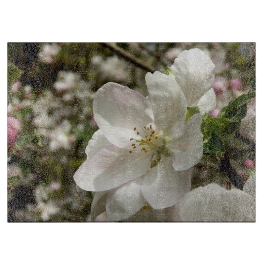 リンゴ花飾りガラスの切り板 カッティングボード (正面)