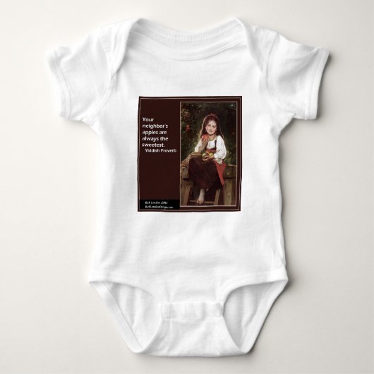 リンゴ&グラフィックに関するYiddishことわざ ベビーボディスーツ (正面)