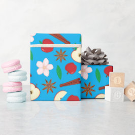 リンゴ、シナモン、スターアニス秋シームレ鮮やかス ラッピングペーパー