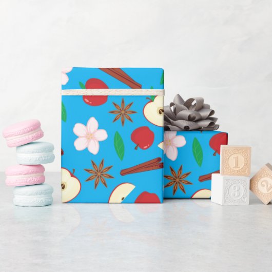 リンゴ、シナモン、スターアニス秋シームレ鮮やかス ラッピングペーパー (ベビーシャワー)