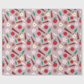 リンゴ，シナモン，花，スターアニーズシームレス ラッピングペーパー (フラット)