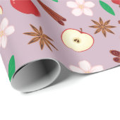 リンゴ，シナモン，花，スターアニーズシームレス ラッピングペーパー (ロールコーナー)