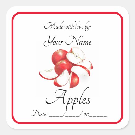 [リンゴ]：ステッカーとラベルを編集可能に保持 スクエアシール (正面)