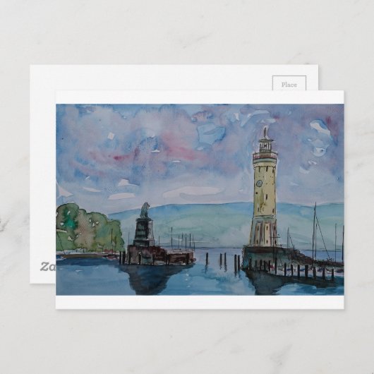 リンダウとライオンとライトタワー湖コンスタンス ポストカード (正面/裏面)