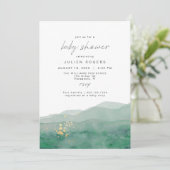リンデン セージグリーン & ゴールドの水彩ベイビーシャワー 招待状 (スタンド正面)