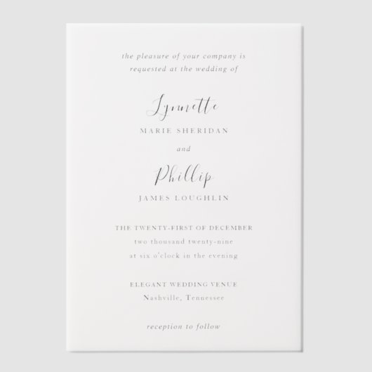 リンネット伝統的エレガントな結婚式 ベラム紙招待状 (正面)