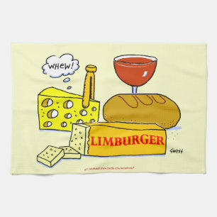 リンバーガーチーズパンとワインユーモアのある キッチンタオル