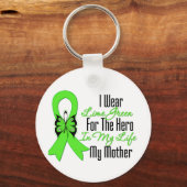 リンパ腫がんのリボン私のヒーロー私の母 キーホルダー (正面)