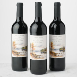 リン素朴ンプリントと秋湖結婚の ワインラベル