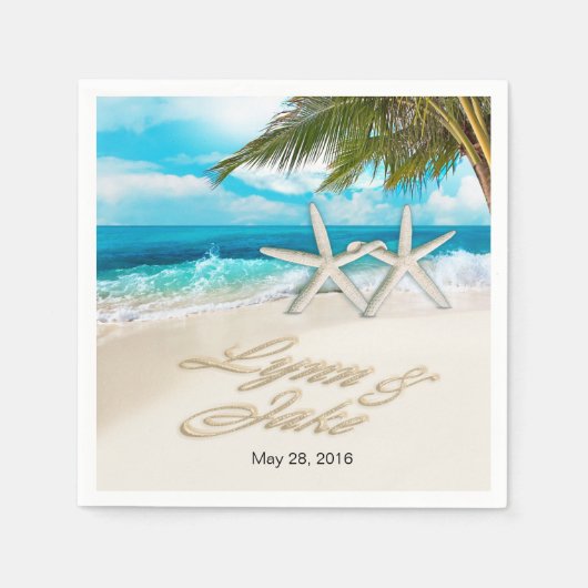 リン・スタッ頼フィッグのカップルの砂での名前 スタンダードカクテルナプキン (正面)