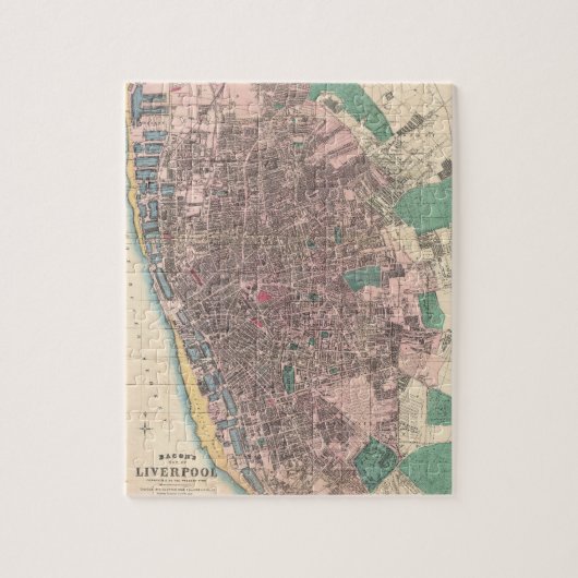 リヴァプールイギリス(1890年)のヴィンテージの地図 ジグソーパズル (縦)