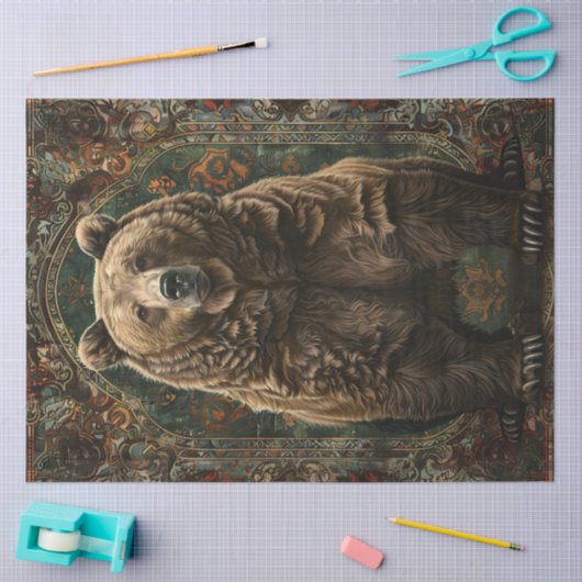 リーガルグリズリーベアイラストレーションデクページ 薄葉紙 (クラフト)