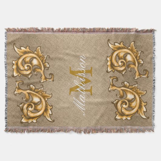 リーガルゴールデンスクロール月桂樹 – 家族の名前 スローブランケット (正面)