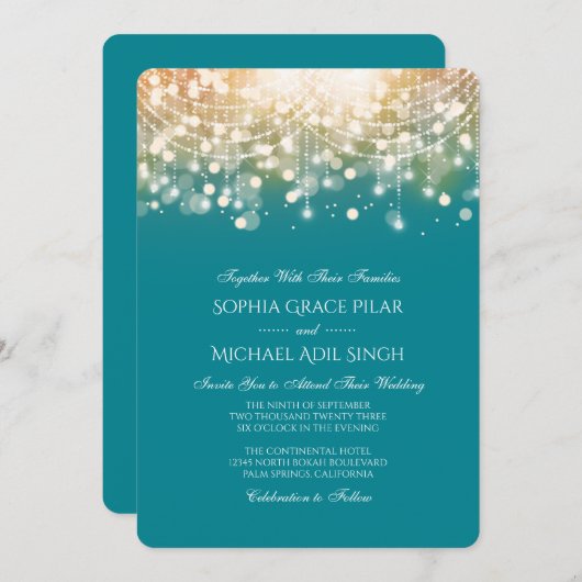 リーガルターコイズと金ゴールド《写真》ぼけ味ライト招待状 招待状 (正面/裏面)